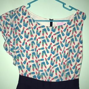 Lilly Pulitzer One Sleeve Dress Lipstick Print